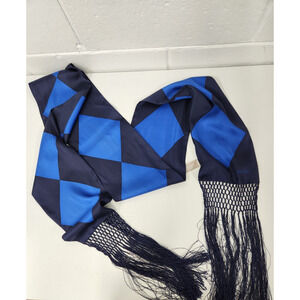 Echo Women's Extra Long Diamond Pattern Rectangle Silk Scarf W/Fringe, Blue/Navy